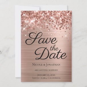 Reserve A Data Caligrafia Elegante Rosa de Folha Ouro Glittery