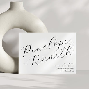Reserve A Data Caligrafia em Script Elegante Casamento Branco Est