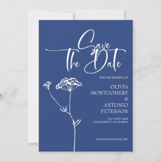 Reserve A Data Caligrafia Minimalista Moderna Casamento Cobalt