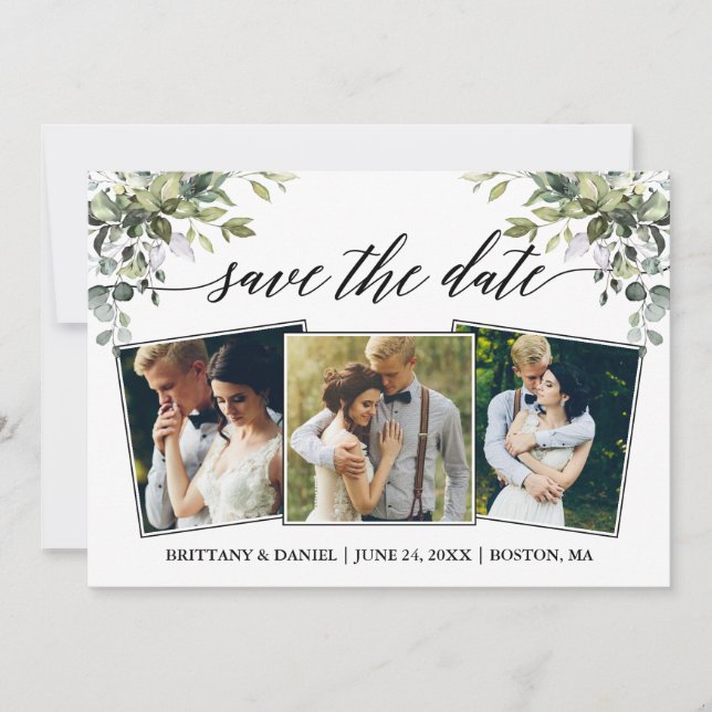 Reserve A Data Caligrafia Moderna Aquarela Verde 3 Foto (Frente)