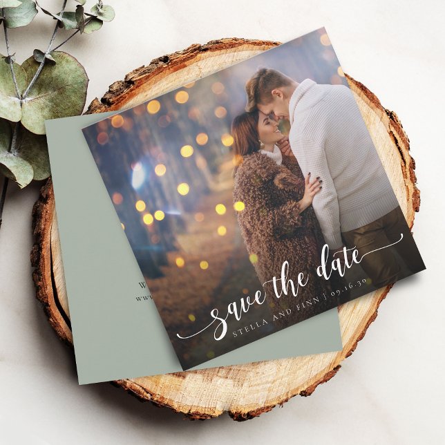 Reserve A Data Caligrafia Moderna Foto Casamento (Modern Calligraphy Photo Wedding Save The Date)