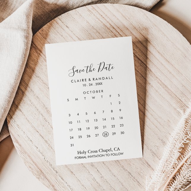 Reserve A Data Caligrafia Preto e Branco Salvar o Calendário de D (Criador carregado)