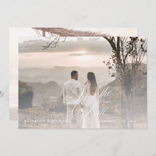 Reserve A Data Caligrafia Romântica: Adicionar Foto Salvar Casame (Frente/Verso)