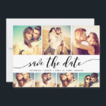 Reserve A Data Caligrafia Salva A Colagem De Grade De Fotografias<br><div class="desc">Mostre suas fotos de noivado ao anunciar sua data especial com este na moda e elegante salve a data do anúncio fotográfico com o roteiro de estilo caligrafia e 7 das suas fotos.</div>