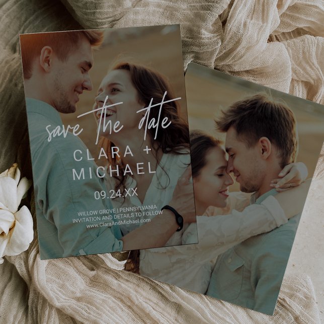 Reserve A Data Caligrafia Whimsical | Sobreposição de fotos escur (Criador carregado)