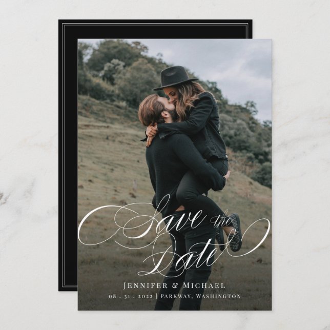 Reserve A Data Calligraphy Foto Personalizada Casamento Salve A D (Frente/Verso)