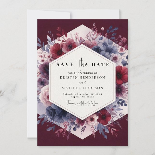 Reserve A Data Calliografia Burgundy Wedding (Frente)