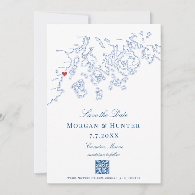Reserve A Data Camden Maine Map Elegante Código QR (Frente)