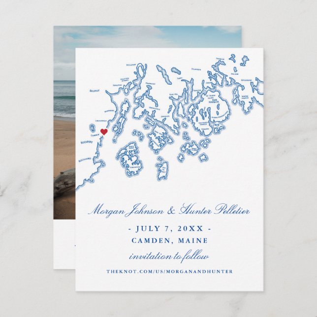 Reserve A Data Camden Maine Photo Save Date - Penobscot Bay (Frente/Verso)