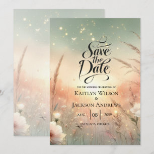 Reserve A Data Campo de Flores Silvestres Pastel Etéreo Casamento