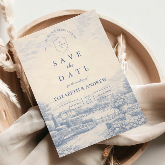 Reserve A Data Campo Francês Azul Toile Casamento (Criador carregado)