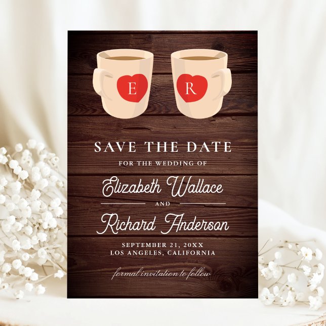 Reserve A Data Canecas De Café De Madeira Rústica Casamento Fofo (Criador carregado)