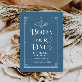 Reserve A Data Capa de Caderno Azul Antigo Casamento
