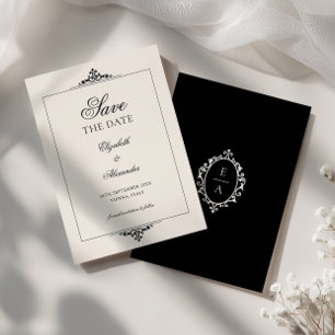 Reserve A Data Capa de Creme Vintage Crest Preto Casamento Old Mo