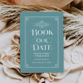 Reserve A Data Capa de Livro Vintage em Teal Empoeirado para Casa