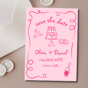 Reserve A Data Caprichoso Desenho à Mão Rosa Casamento Francês Ex