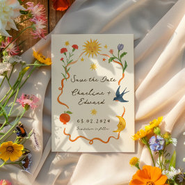 Reserve A Data Caprichoso Sol e Lua Manuscritos e Pintados à Mão