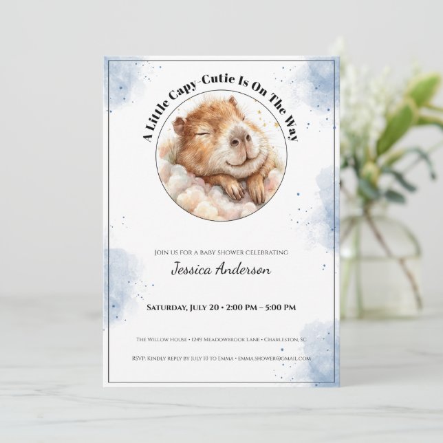 Reserve A Data Capybara Baby Shower Invitation • A Little Cutie (Em pé/Frente)