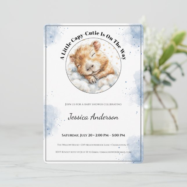Reserve A Data Capybara Baby Shower Invitation • A Little Cutie (Em pé/Frente)