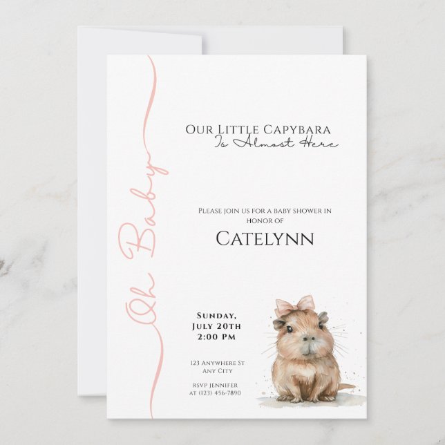 Reserve A Data Capybara Baby Shower Invitation • Oh Baby Girl (Frente)