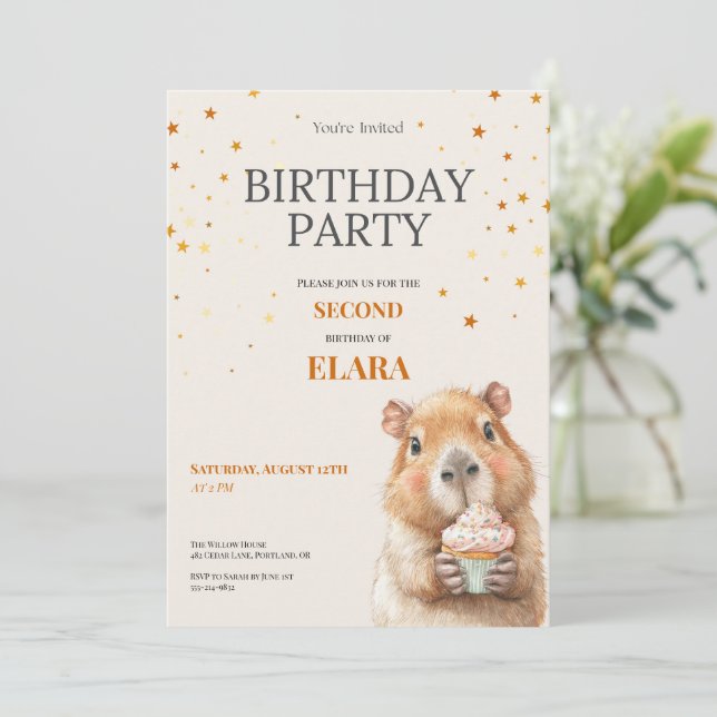 Reserve A Data Capybara Birthday Invitation • 2nd Birthday (Em pé/Frente)