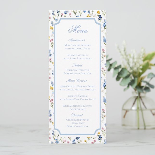 Reserve A Data Cardápio de Casamento Floral com Aquarela Clássica (Em pé/Frente)