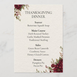 Reserve A Data Cardápio de Jantar de Ação de Graças Floral Borgon