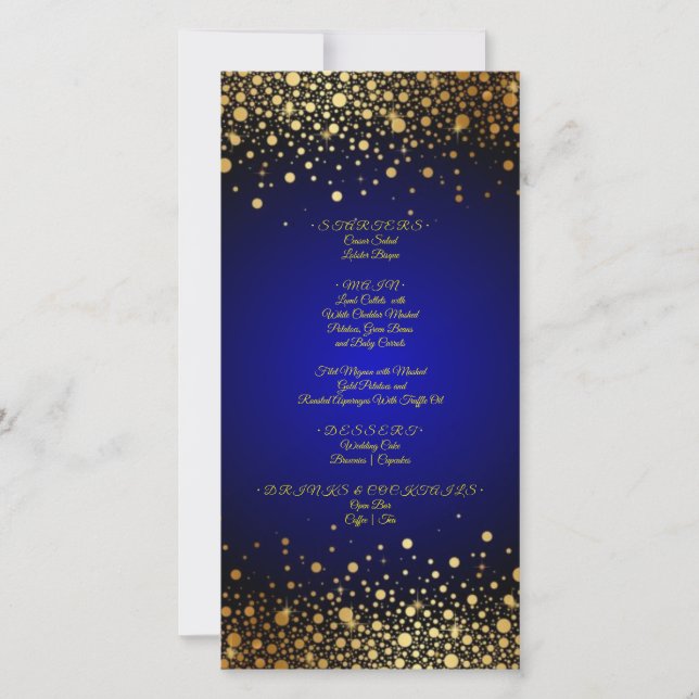 Reserve A Data Cardápio popular do casamento Dourado Real Azul (Frente)
