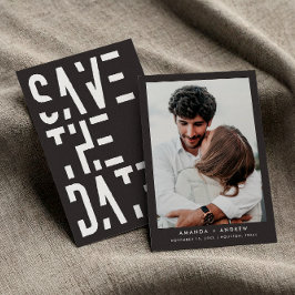 Reserve A Data Carvão Branco Cinza Listras Retro 70s Casamento