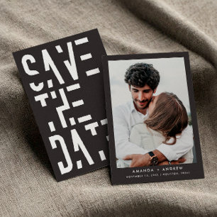 Reserve A Data Carvão Branco Cinza Listras Retro 70s Casamento
