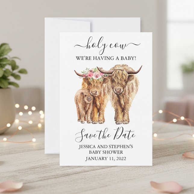 Reserve A Data Casais de Vaca Highland Chá Salvar a Data (Criador carregado)