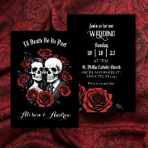 Casal de crânios gótico com rosas casamento