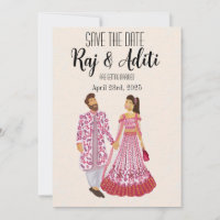 Casal Ilustrado de Casamento Rosa Indiano