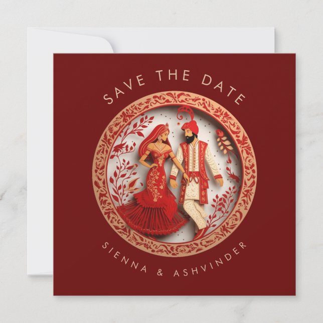 Reserve A Data Casal Indiano Save The Date de Casamento (Frente)