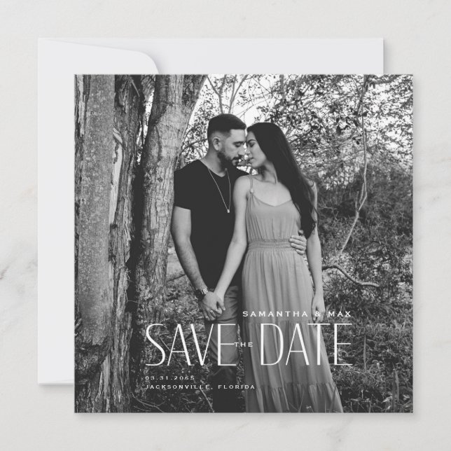 Reserve A Data Casal Simples B/W Foto Moderno Quadrado de Salvame (Frente)