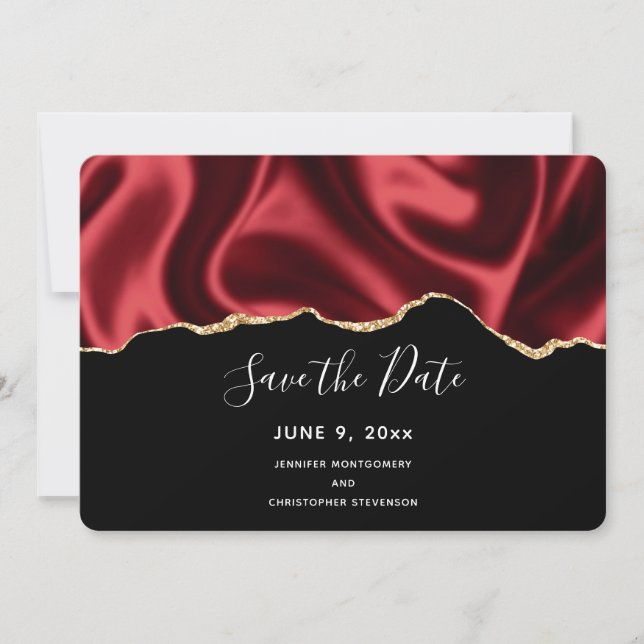 Reserve A Data Casamento Abstrato do Design Satin de Satin Vermel (Frente)