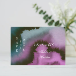 Reserve A Data Casamento Abstrato Roxo e Turquesa
