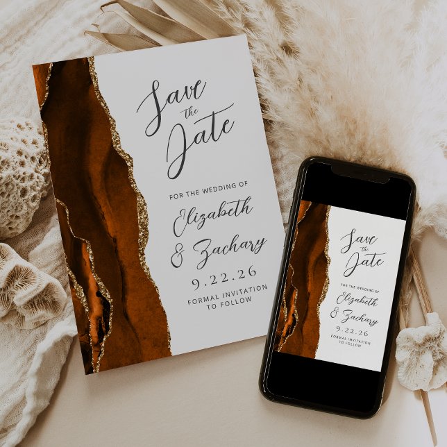 Reserve A Data Casamento Agate Laranja Queimada Dourado Save (Criador carregado)