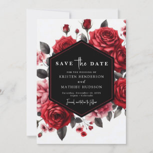 Reserve A Data Casamento Alegre Floral em Vermelho Carmesim