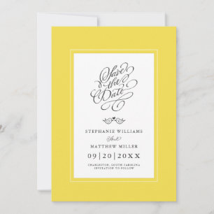 Reserve A Data Casamento Amarelo Cinza Caligrafia Imprimível Digi