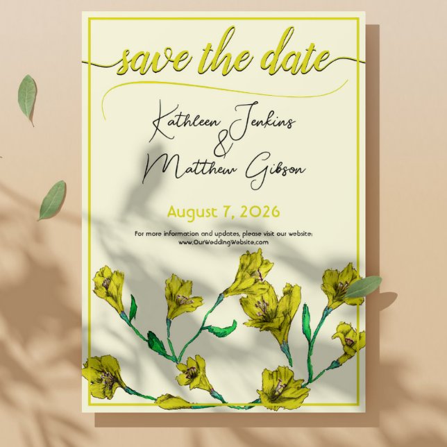 Reserve A Data Casamento Amarelo de Aquarela Floral (Criador carregado)