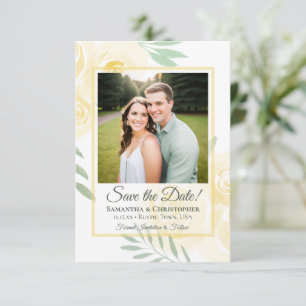 Reserve A Data Casamento Amarelo Manteiga Boho Rosas Aquarela Fot