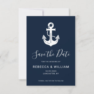 Reserve A Data Casamento Âncora Náutica Azul Marinho Personalizad