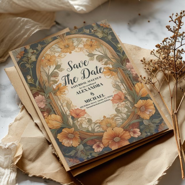 Reserve A Data Casamento Antigo Arte Nova Floral (Criador carregado)