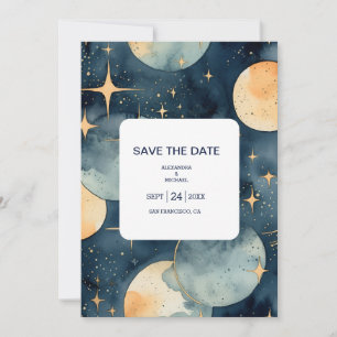 Reserve A Data Casamento Aquarela Azul Mystic Midnight e Dourado
