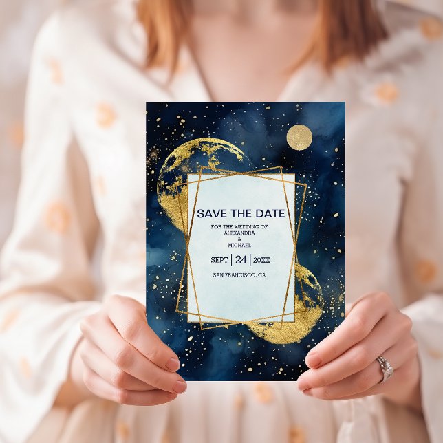 Reserve A Data Casamento Aquarela Azul Mystic Midnight e Dourado (Criador carregado)