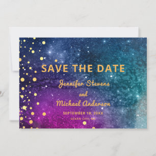 Reserve A Data Casamento Aquarela Azul Pavão Moderno Dourado