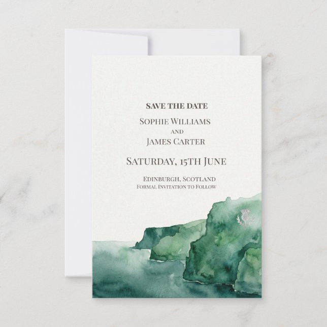 Reserve A Data Casamento Aquarela Esmeralda (Frente)
