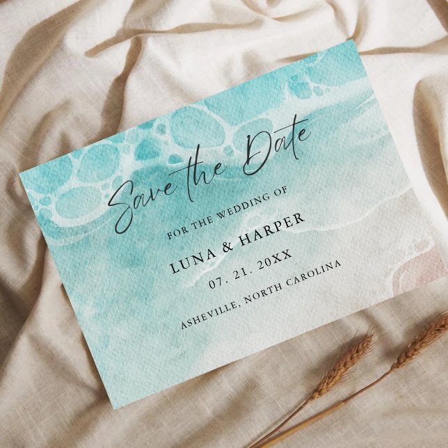 Reserve A Data Casamento Aquarela Maré Moderna Oceano (Criador carregado)