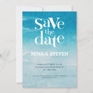 Reserve A Data Casamento aquarela oceano azul moderno 